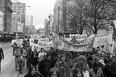 Hiroshima Day rally, 1979 - Uranium banners.
