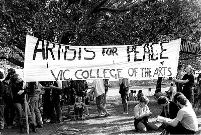 "Artists for Peace" Banner at the Palm Sunday rally, April 1984.