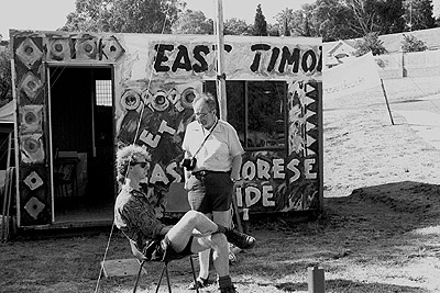 Gerry Harant with East Timor supporter outside the Indonesian Embassy, Canberra, November 1991.