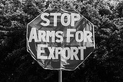 "Stop arms for export" banner at the Australian International Defence and Equipment Exhibition (AIDEX) protest, 26 November 1991.
