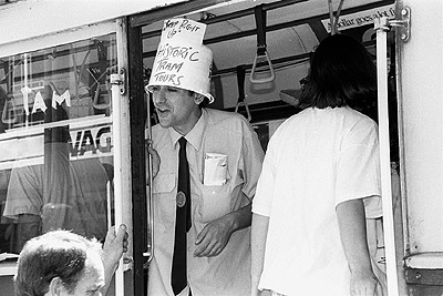Conductors conducting tours of trams during the Tram Conductors' Strike, December 1989.
