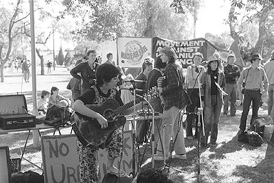 Jeannie Lewis at the Honeymoon uranium mine rally, May 1982.