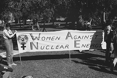 Honeymoon uranium mine rally, May 1982 - 'Women Against Nuclear Energy' banner.