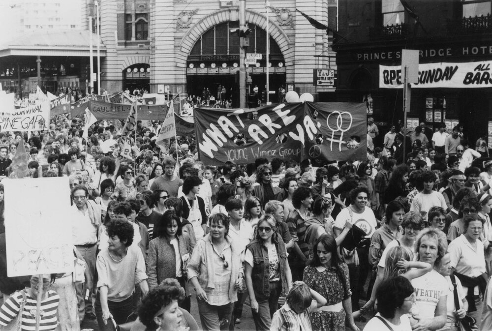 Protesters at Palm Sunday rally, April 1984.