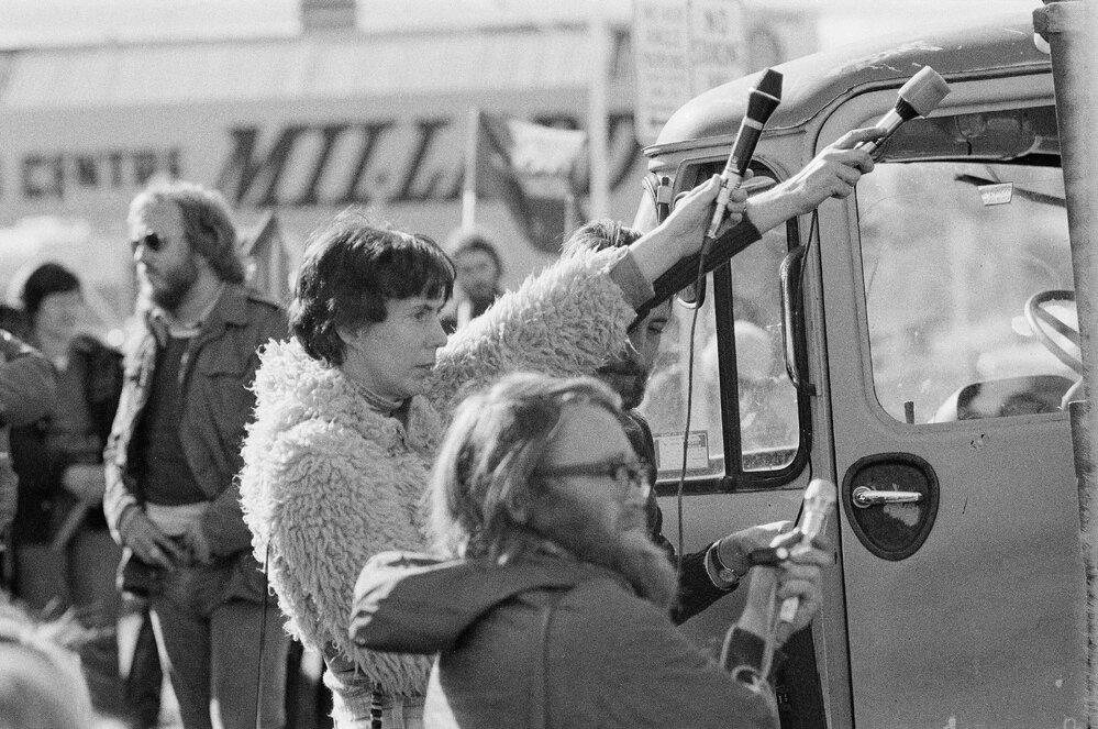 Pauline Mitchell at Stop Omega Campaign rally in Yarram, 14th August 1977