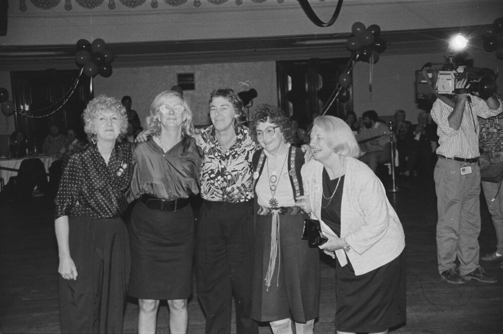 The 'Fairlea Five' at the Anti-Vietnam War Moratorium 20th anniversary, 11th May 1990.