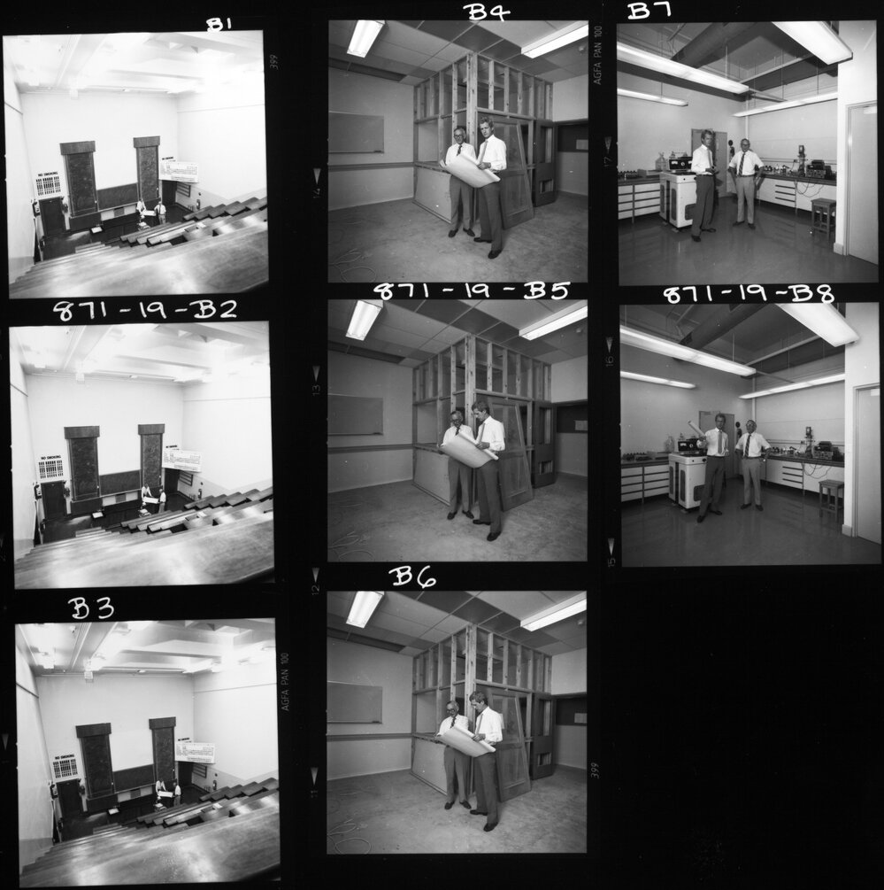 University buildings. Old Chemistry lecture theatre, Richard Berry Building room, refurbished lab