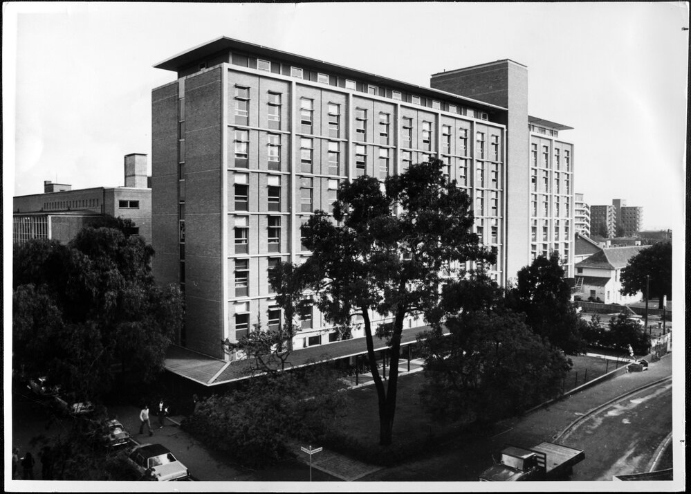 Economics and Commerce Building with first extension to west and completion of the 7th&nbsp;floor. May 1974