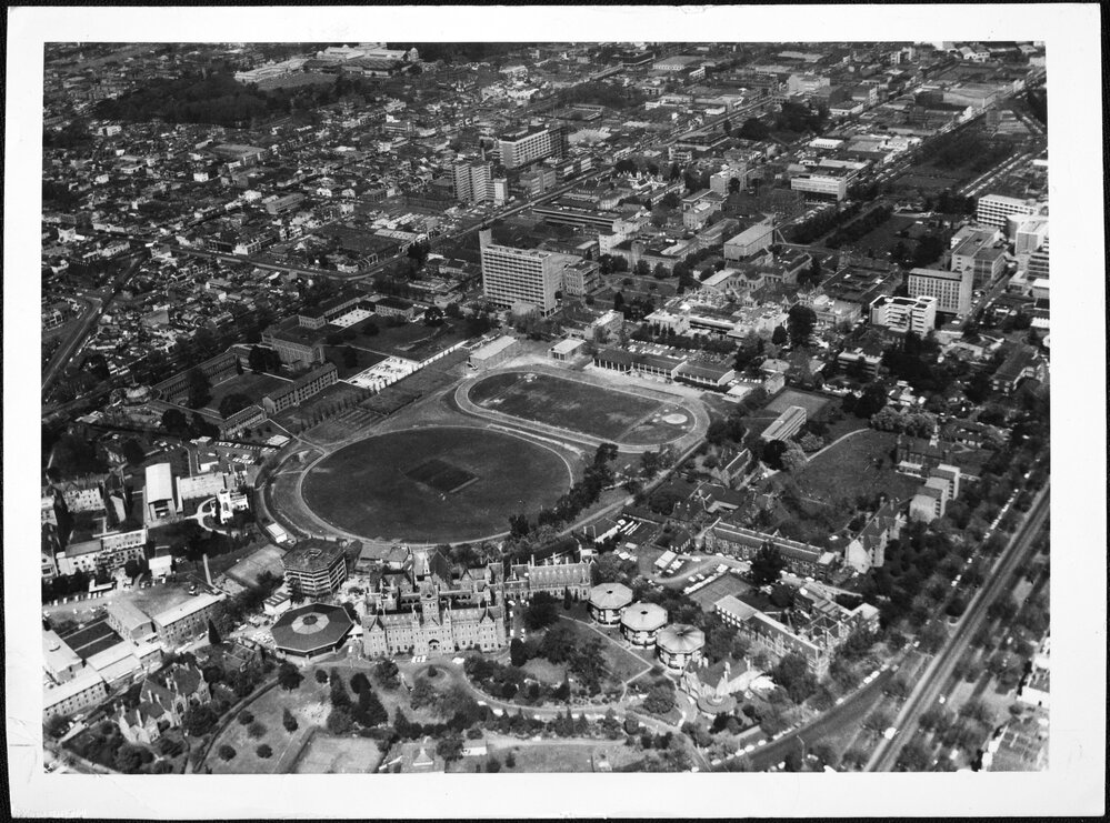 Aerial view of the University grounds. October 1967