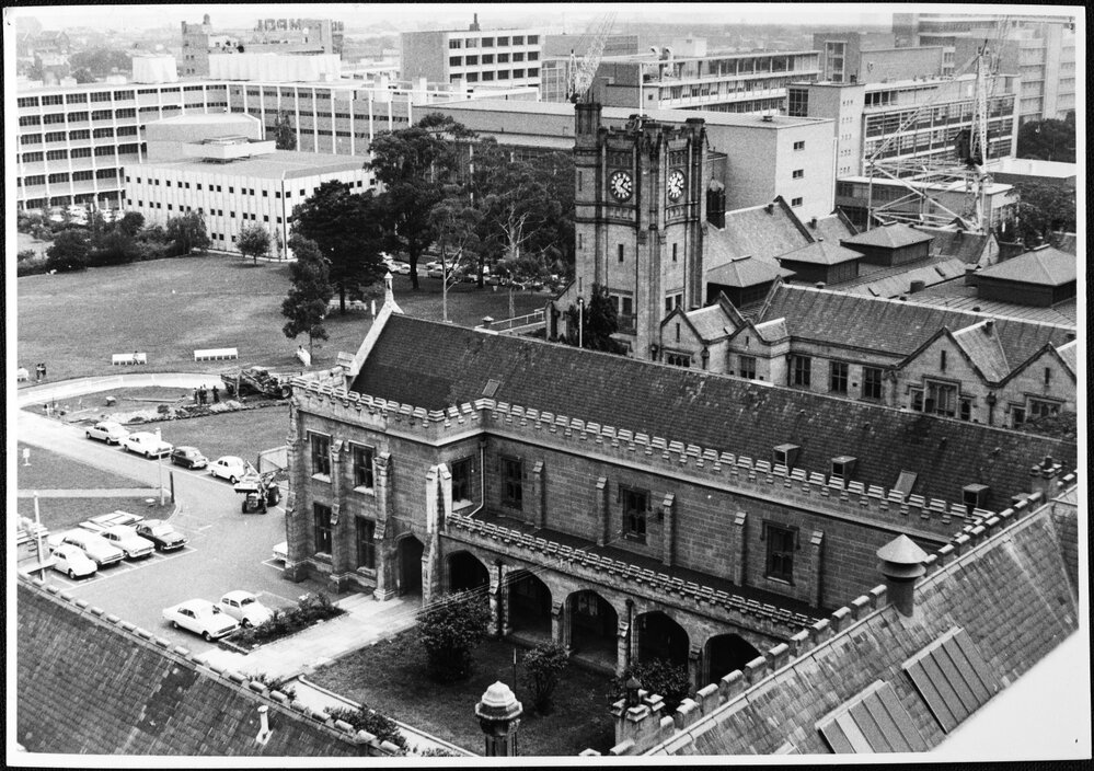 Law School Quadrangle from Raymond Priestley Building. Apr 1969