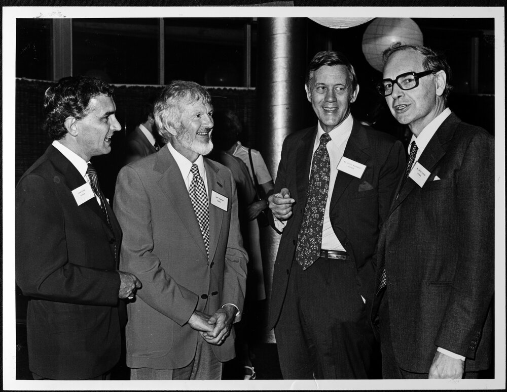 Faculty of Law. From left: Sandy Clark, Andy Thompson, Mr Justice Woodward and Mr Justice Stephen