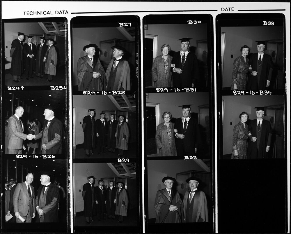 Kernot medallists. From left in frame B29: Sir Frank Espie, Sir Bernard Callinan, Mr J. W. Connell and Professor Emeritus H. W. Worner. 16 Sep 1982