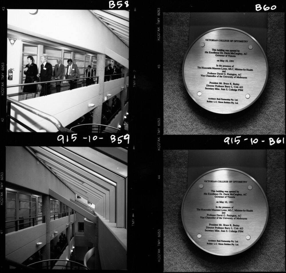 Optometry. Opening of new building by Governor of Victoria Dr Davis McCaughey. 10 May 1991