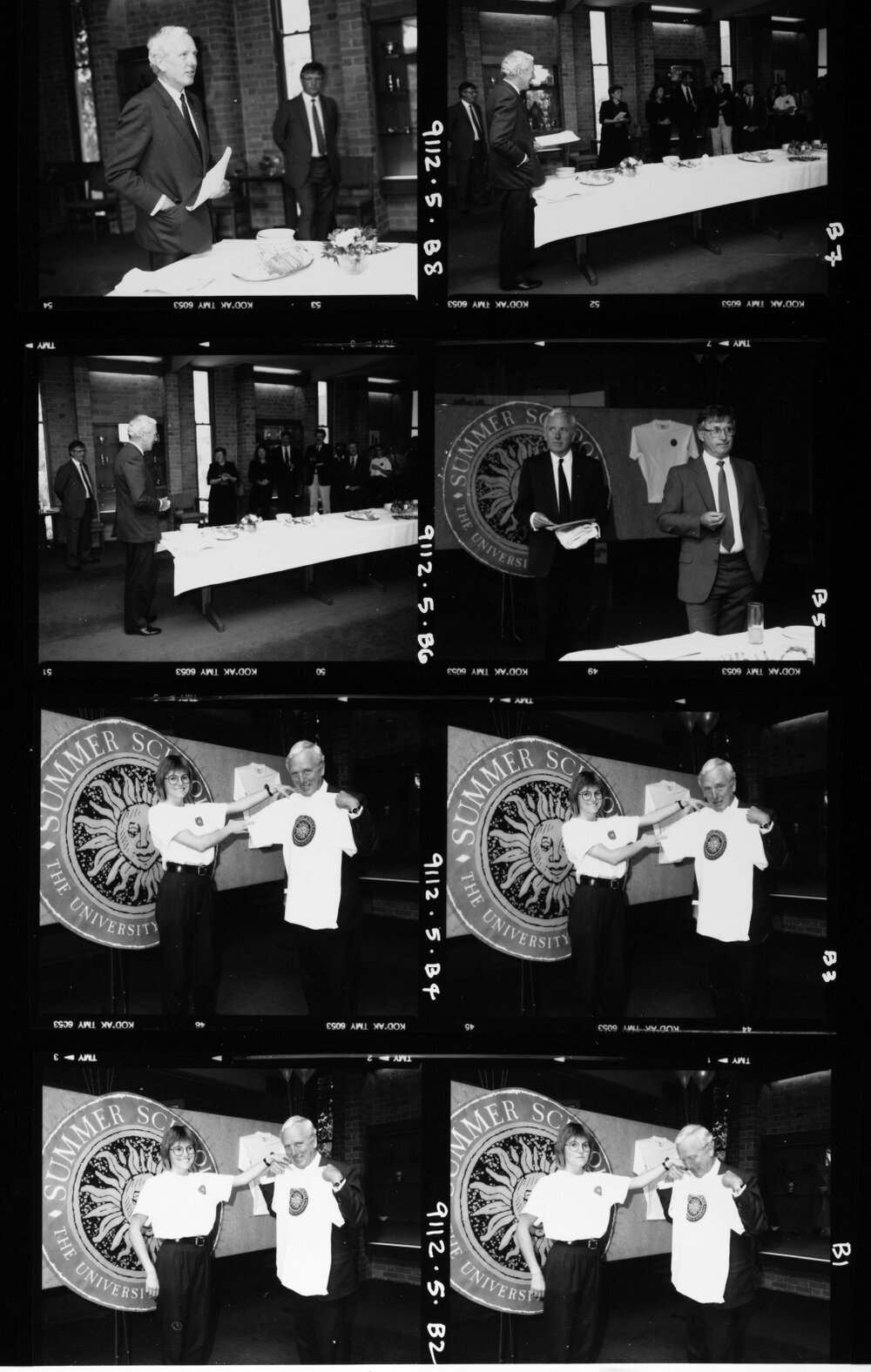 Summer School including Evelyn Walter and Vice-Chancellor David Penington with tee shirt. 1991