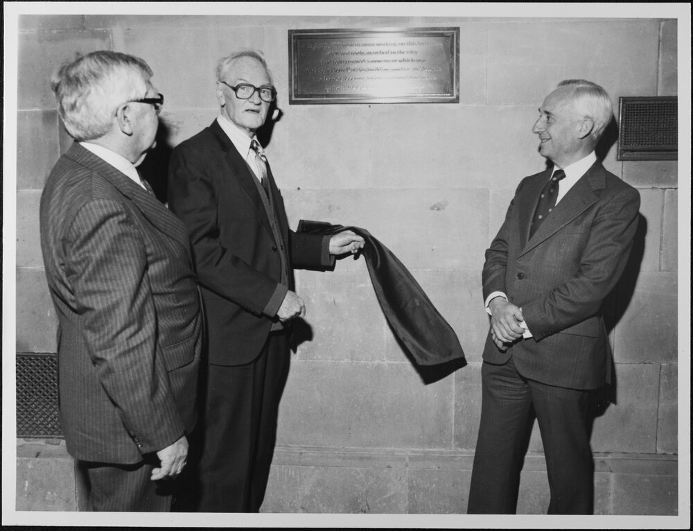 Cahill, Mr A.L. unveiling eight hour day plaque with Professors Wright and Caro