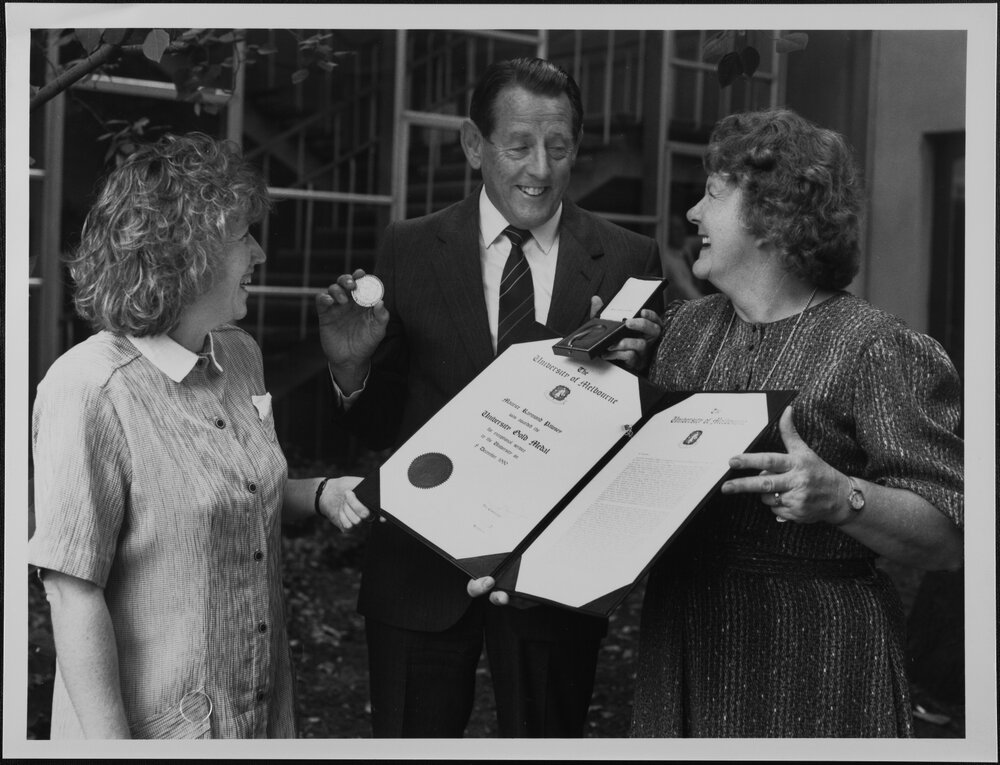 Pawsey, Maurice with his University Gold Medal and others. 8 Dec 1990