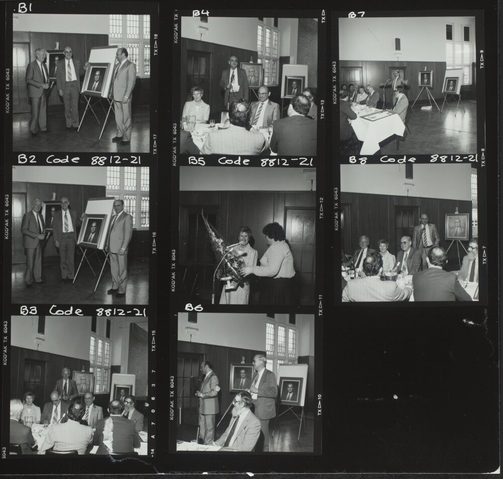 Spicer, Professor Brian, with his portrait and others, including Professor David Penington. 1989