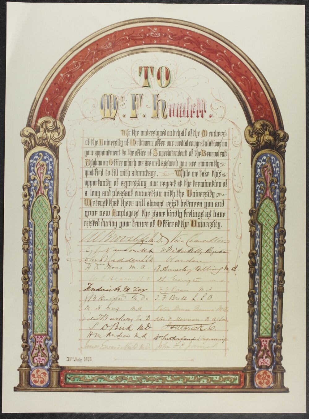 University Library - illuminated document in Archives.