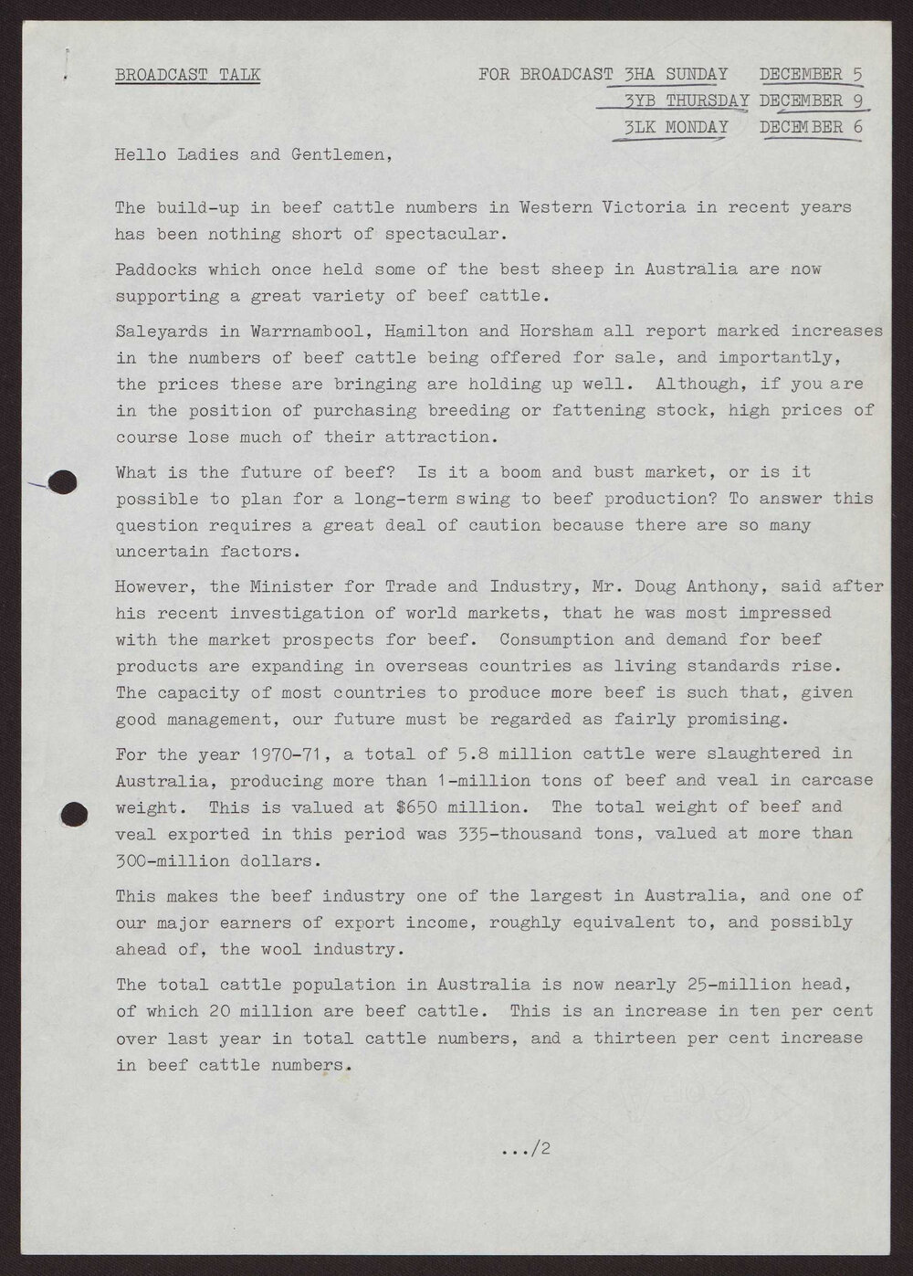 Beef cattle industry, wheat industry