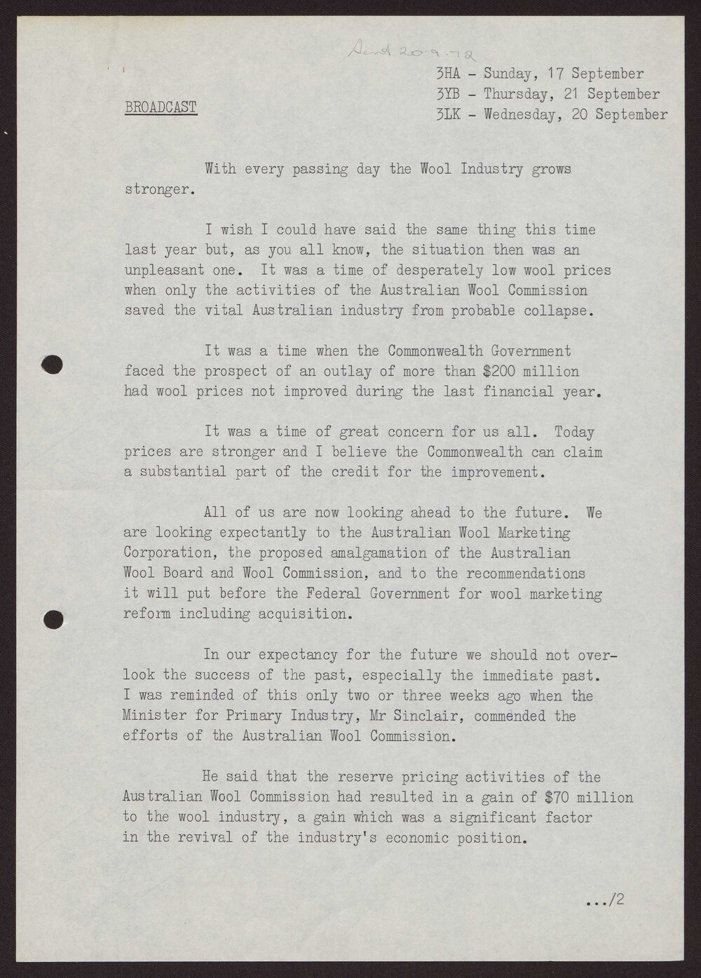Wool industry, public service, Gough Whitlam, Doug Anthony