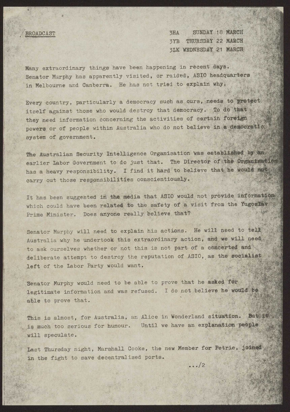 Australian Security Intelligence Organisation, decentralised ports