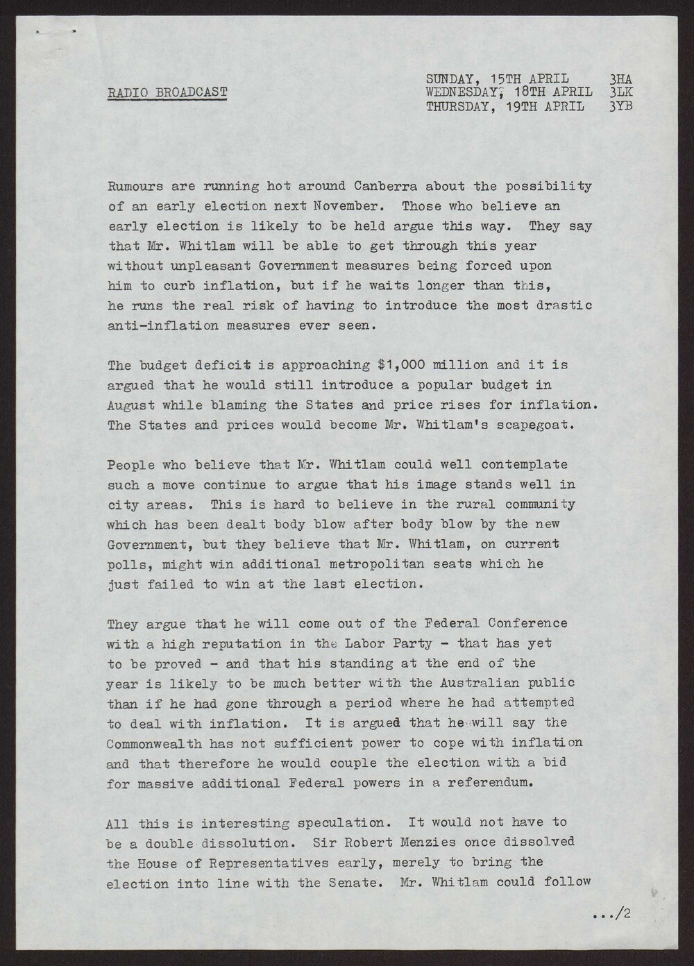 Possibility of an election, record of Labor Government