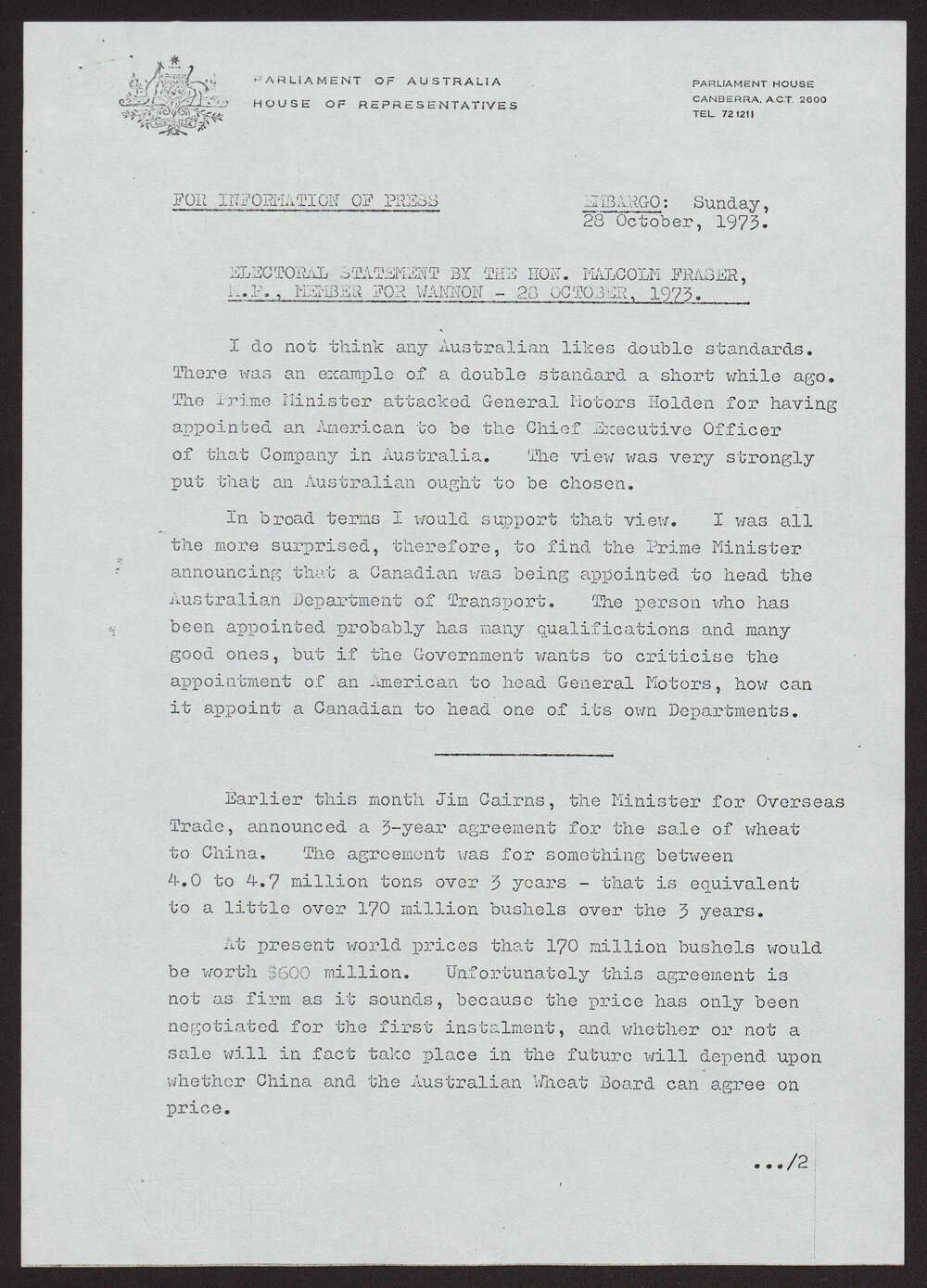 Overseas trade, wage rates, Labor Government