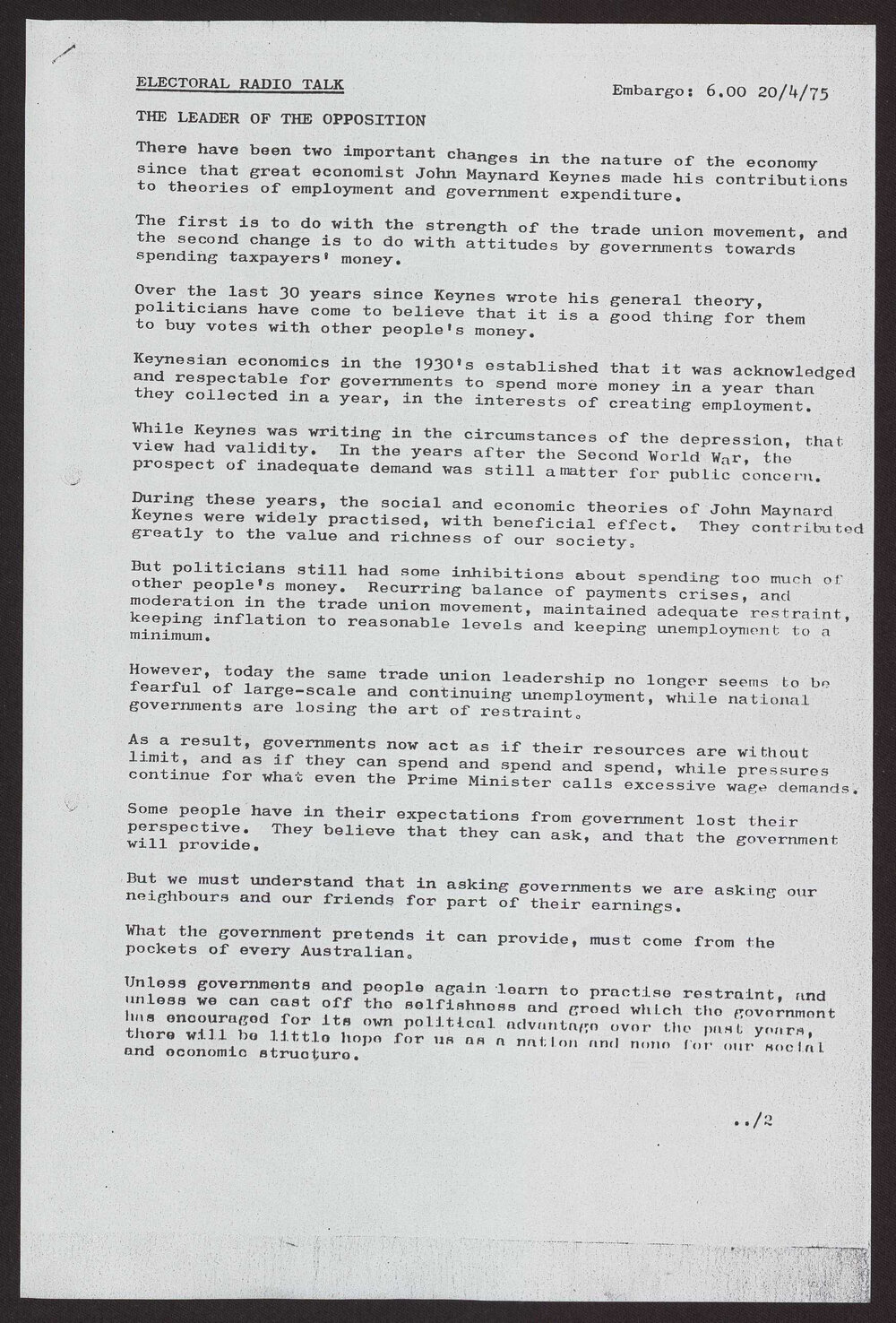 Keynesianism, the Government and the Farmer