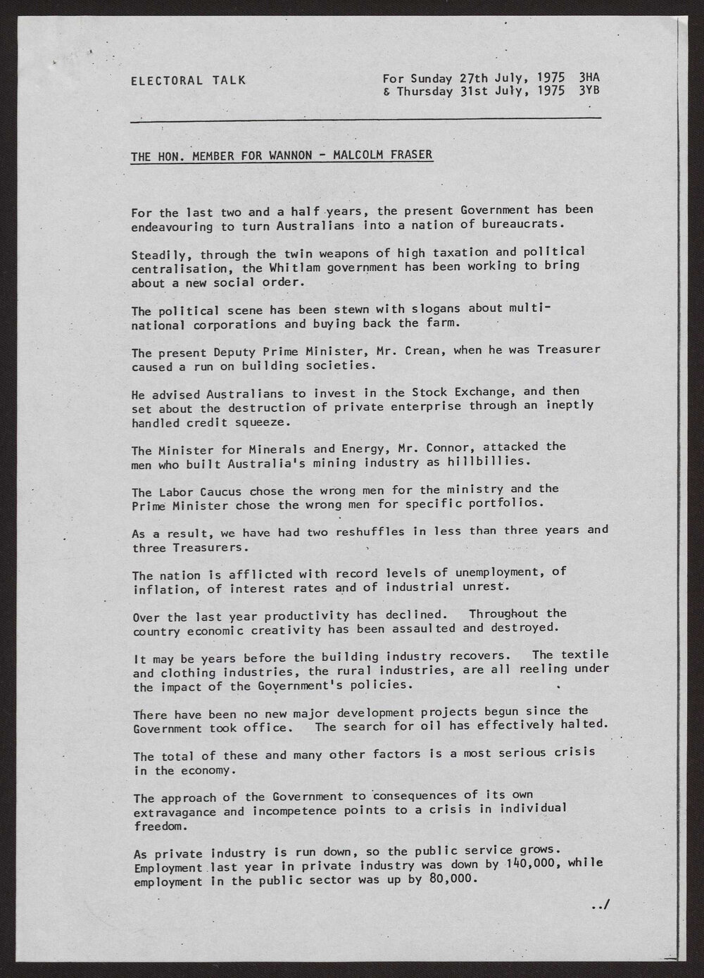 Labor government, economy