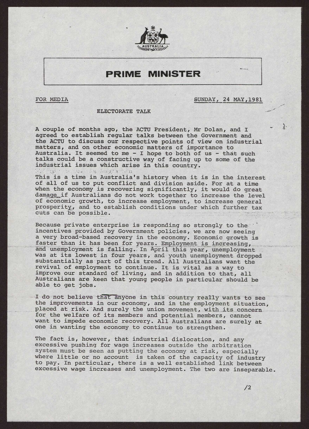 Australian Council of Trade Unions, industrial relations