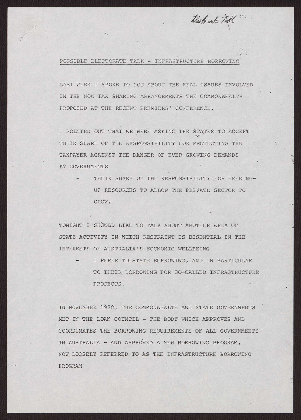 Infrastructure borrowing