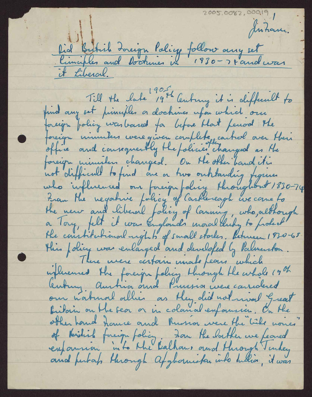 Did British Foreign Policy follow any set principles and doctrines in 1830-71 and was it liberal?