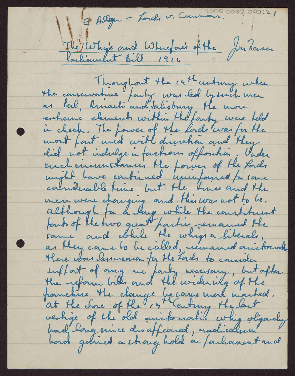 The Why's and Wherefore's of the Parliament Bill 1916