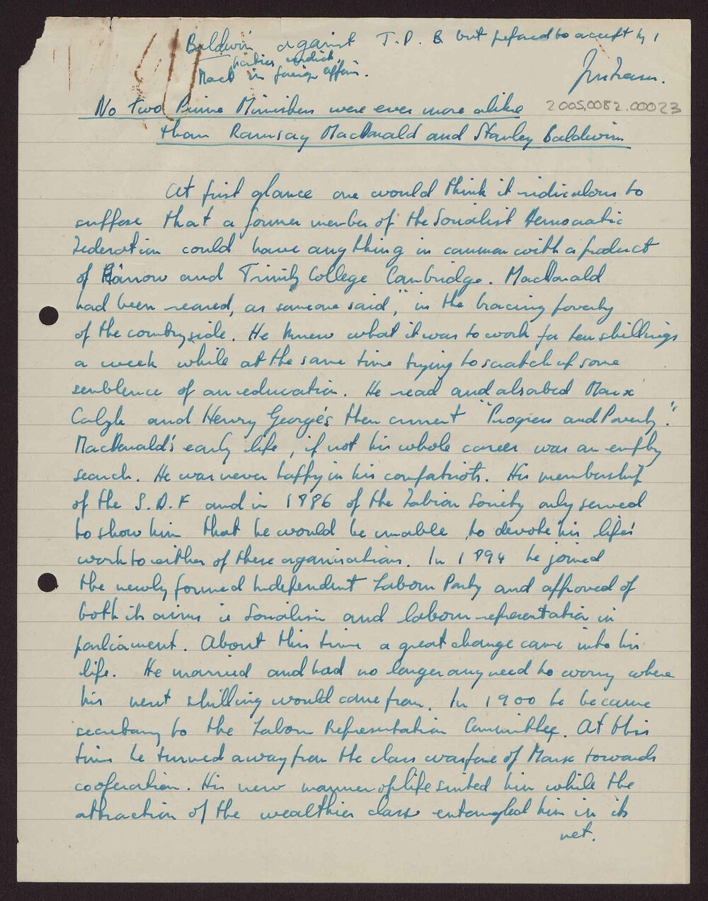 No two Prime Ministers were ever alike than Ramsay MacDonald and Stanley Baldwin