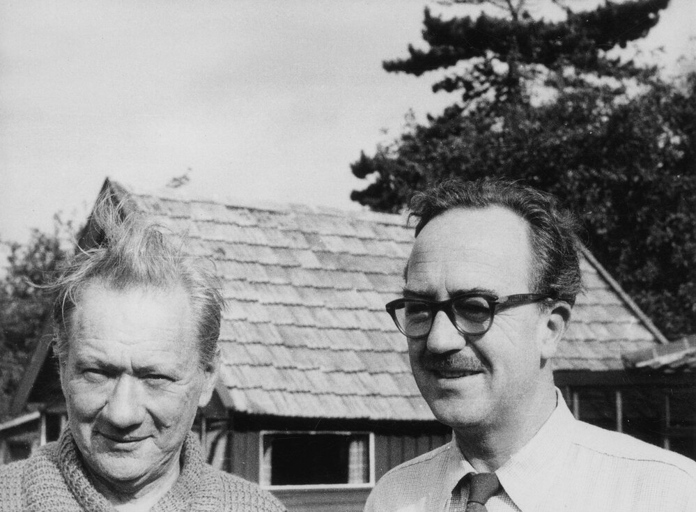 Portrait of Jack Lindsay and Clem Christesen at Castle Hedingham, Essex, UK.