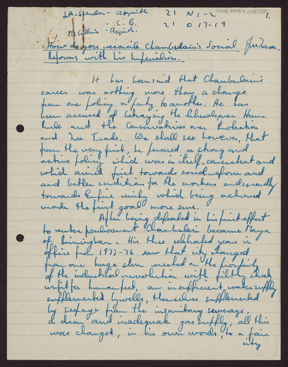 How do you reconcile Chamberlain's social reforms with his imperialism?