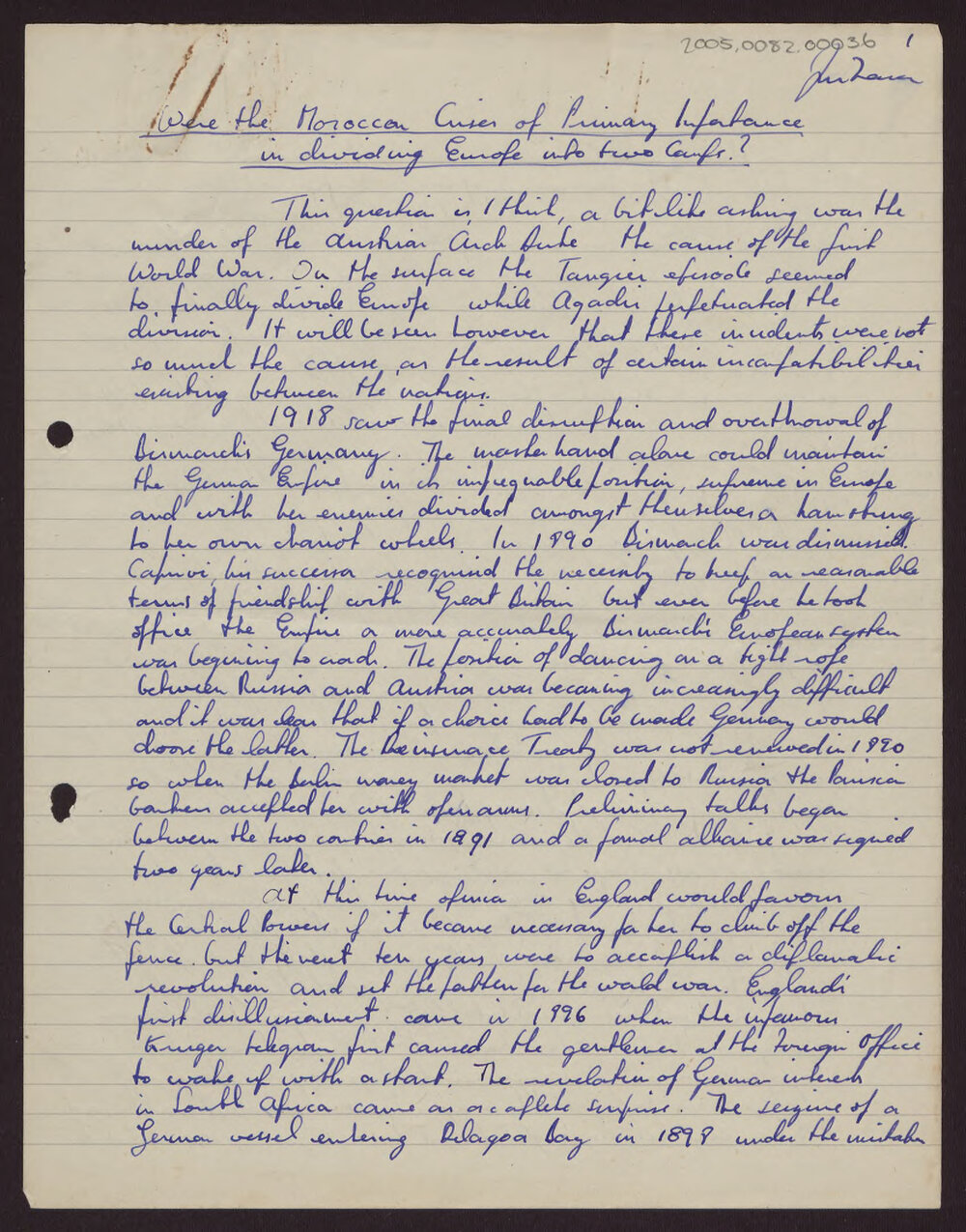 Were the Moroccan crises of primary importance in dividing Europe into two camps?