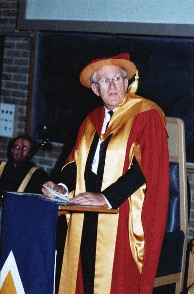 Malcolm Fraser speaking at Deakin University in Geelong, Victoria, on receiving an Honorary Doctorate of Laws.