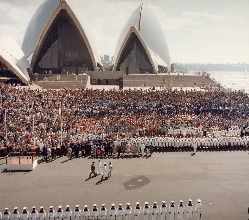 Queen Elizabeth II arriving in Sydney during her 1977 official Australian visit.