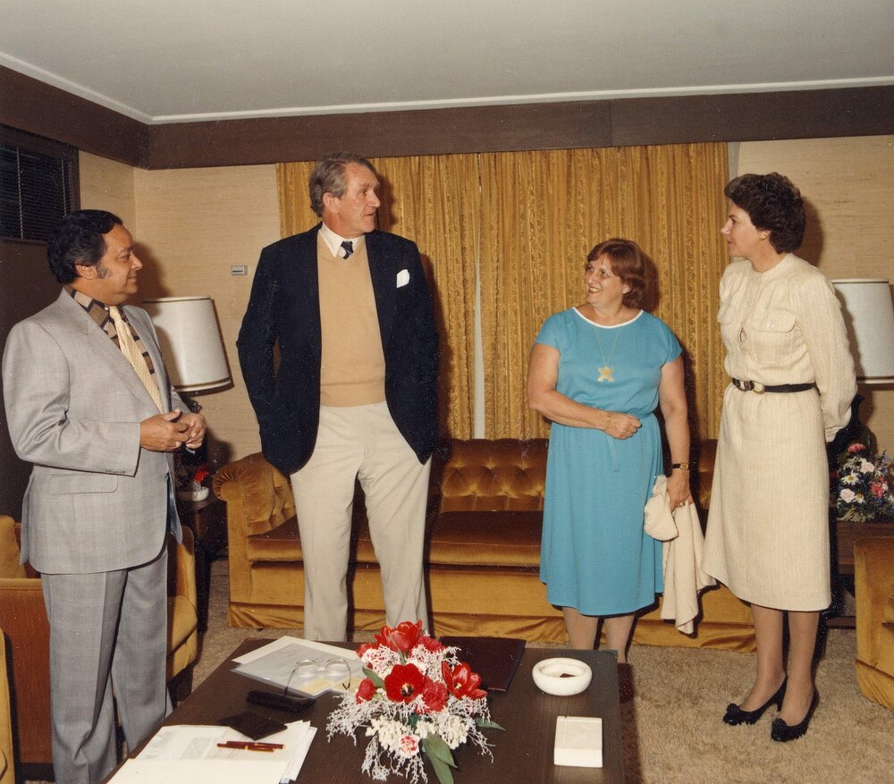 Malcolm and Tamie Fraser with Commonwealth Secretary-General Shridath Ramphal and Mrs Ramphal at the Commonwealth Heads of Government Meeting in Melbourne.