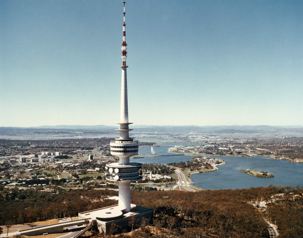 A view of Canberra, Lake Burley Griffin and surrounding countryside in the Australian Capital Territory.