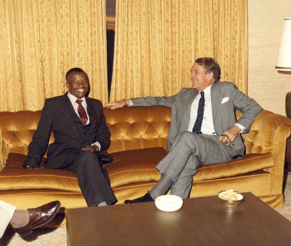Malcolm Fraser with the President of Botswana Dr Q.K.J. Masire at the Commonwealth Heads of Government Meeting in Melbourne.