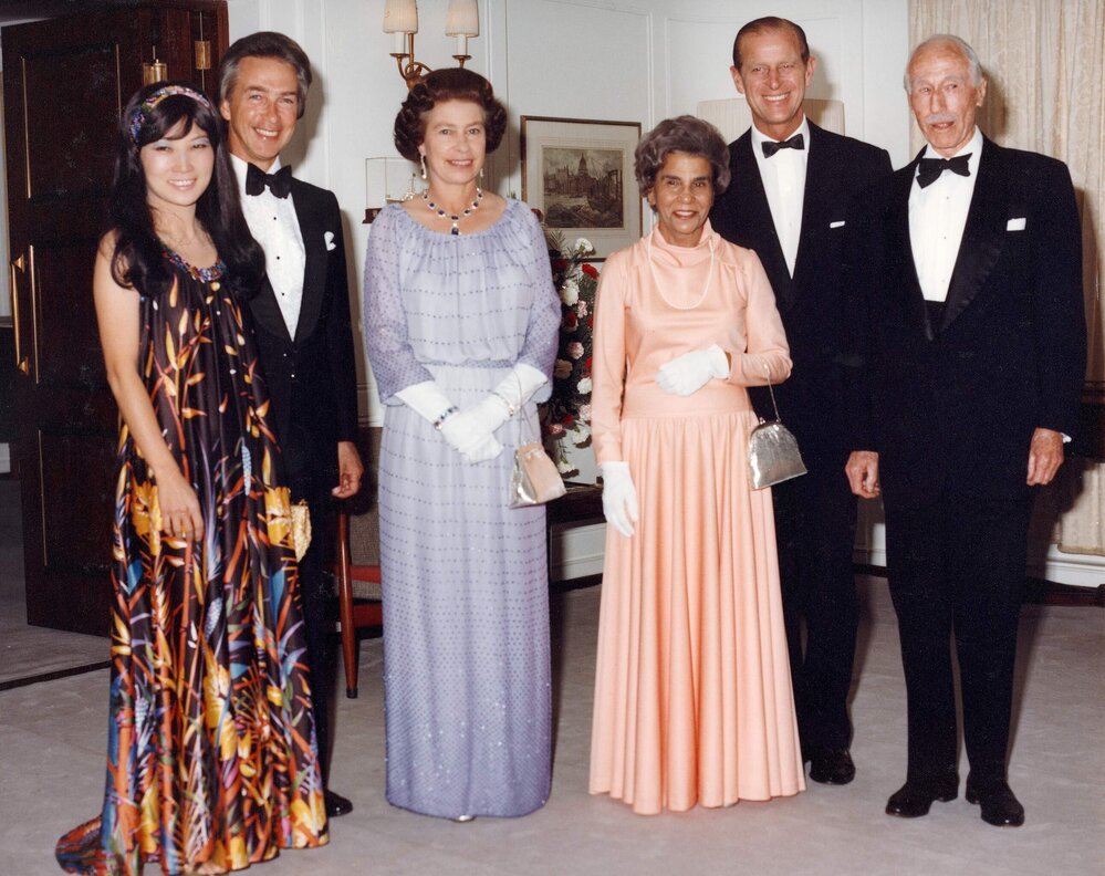 Queen Elizabeth II, the Lieutenant-Governor of South Australia, the Premier of South Australia and others during the 1977 Australian Royal Visit.
