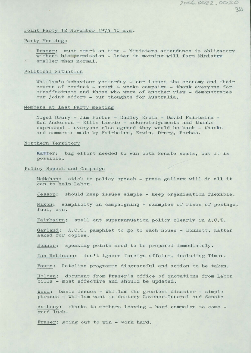 Joint Party 12 November 1975