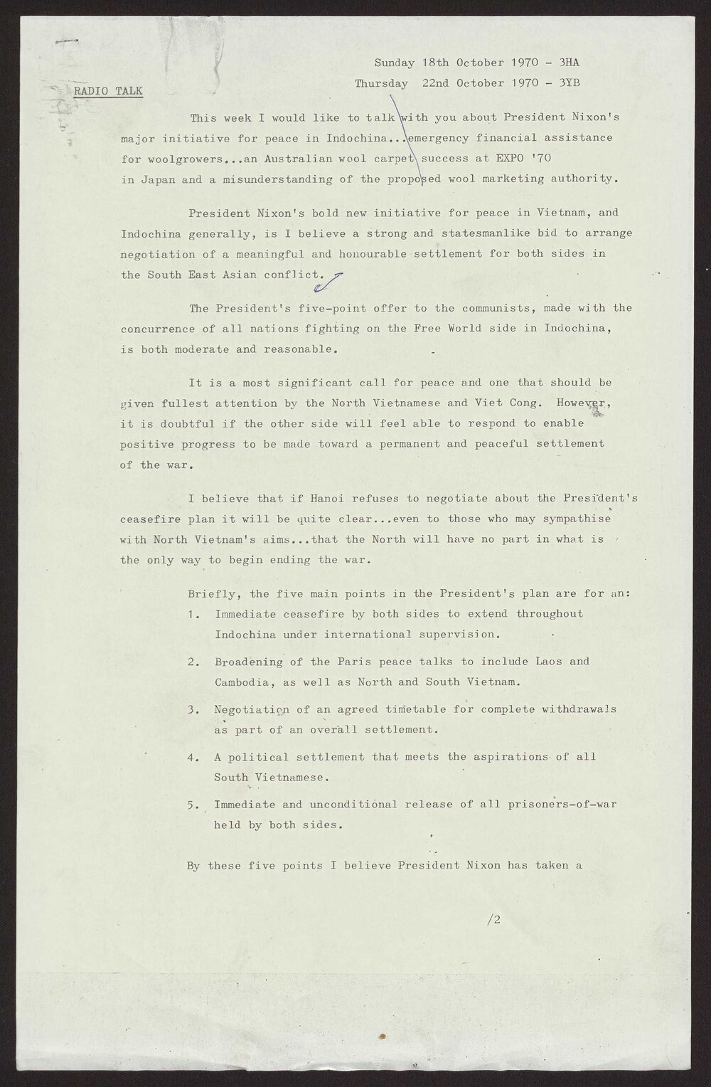 Peace talks in Vietnam, wool industry