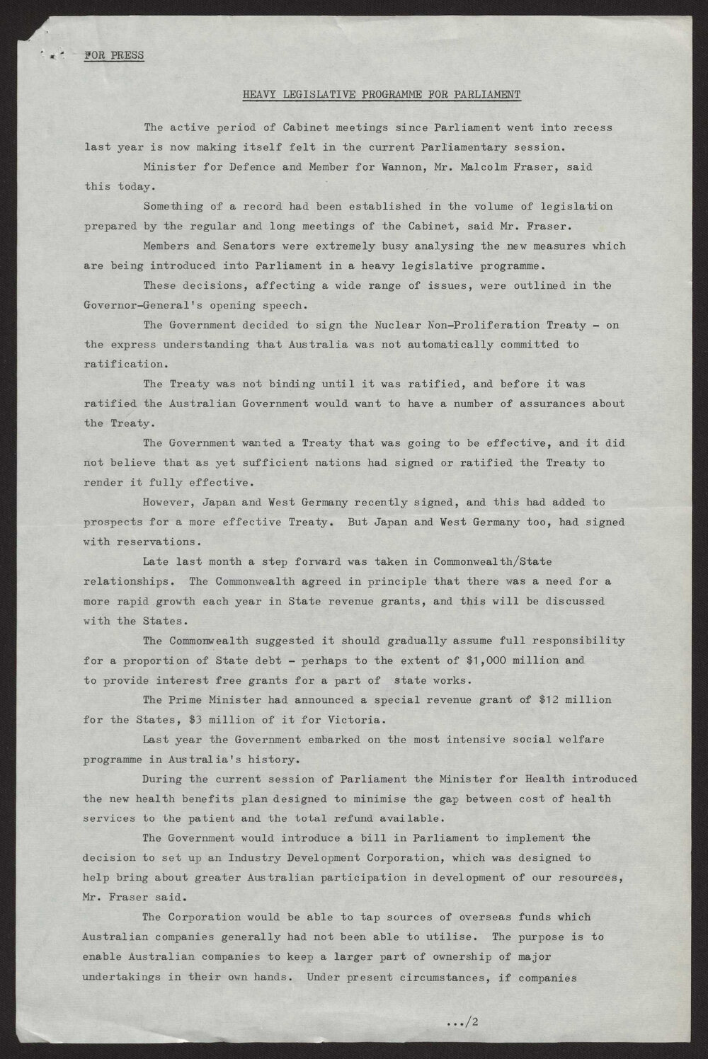 Parliamentary matters