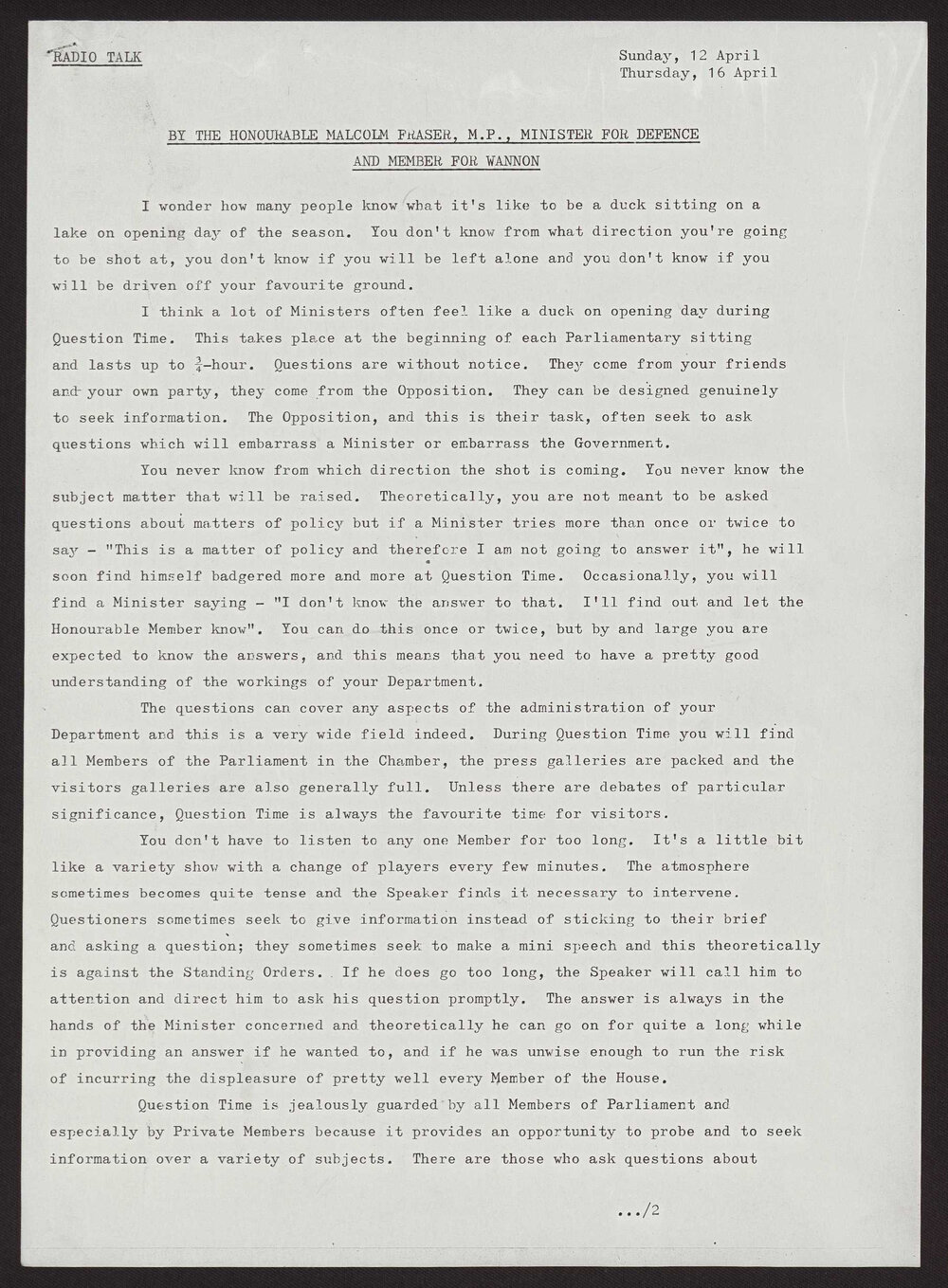 Parliamentary matters