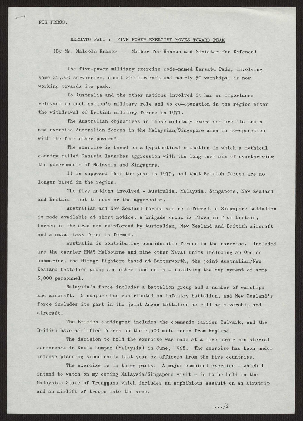 Bersatu Padu: Five-Power exercises move toward peak