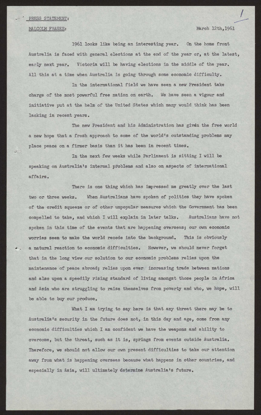 1961 - Events at Home and Abroad