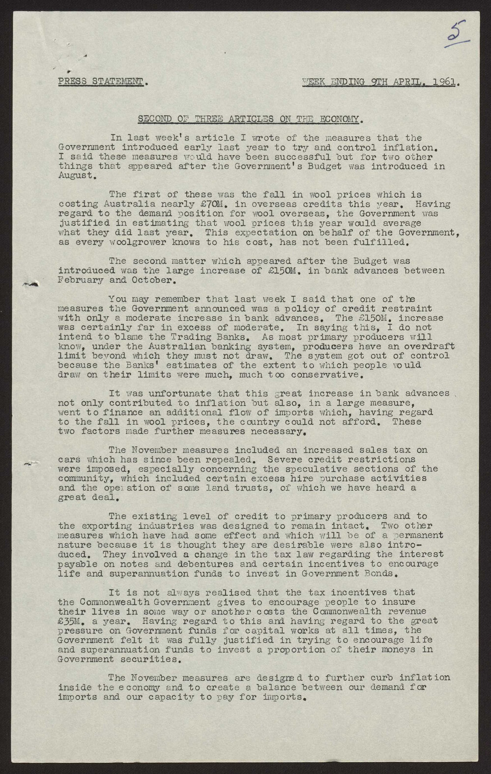 Second of three articles on the economy